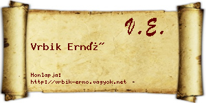 Vrbik Ernő névjegykártya